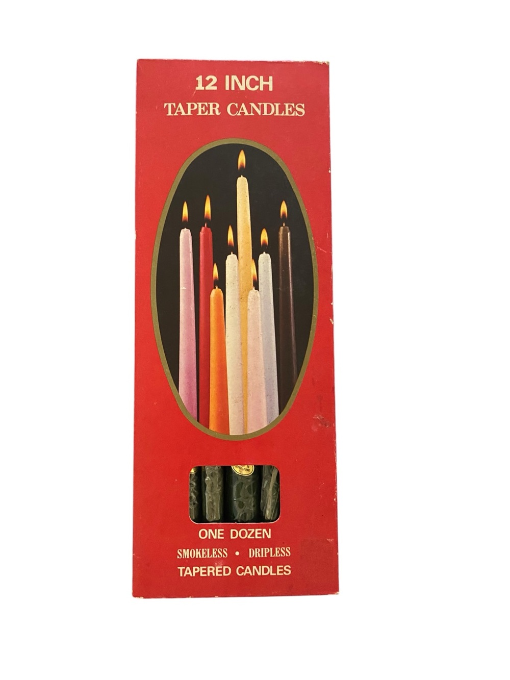 Vintage 12" Taper Candles Green One Dozen Smokeless Dripless Holiday christmas